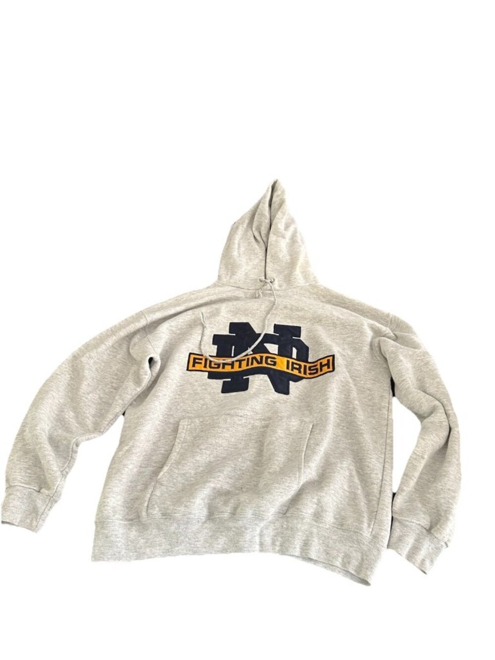 Vintage Notre Dame Embroidered Patch Hoodie Mens Size L Gray Nutmeg Tag